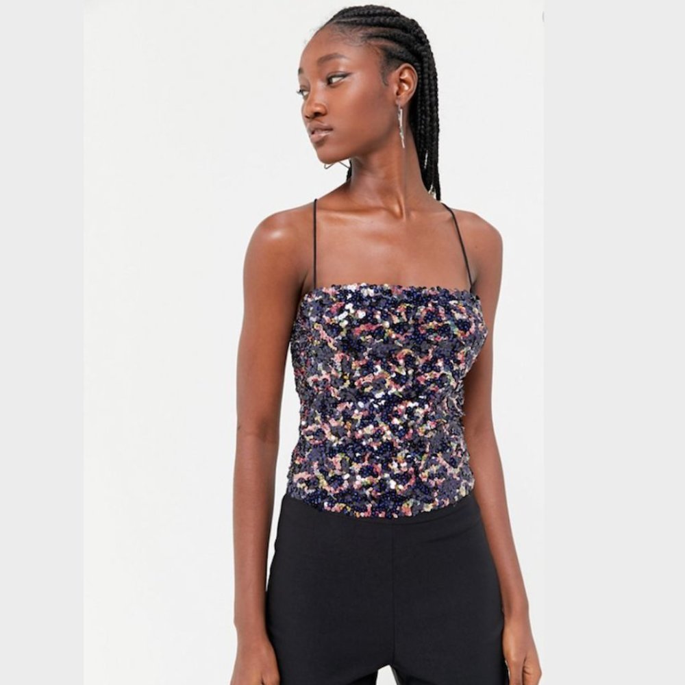 UO Heidi Sequin Strappy Tie-Back Top
